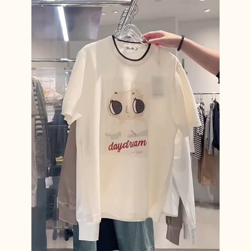 2025新款欧货爆款chic甜辣穿搭小众设计感上衣白色印花t恤女短袖