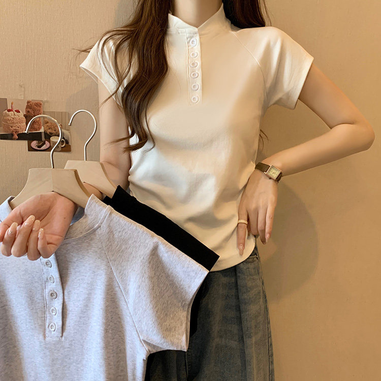 2024夏季新款白色短款设计感上衣女简约百搭学生白短袖T恤韩版潮