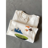 t恤圆领上衣女夏季 减龄设计感小众印花白色短袖 早春时尚 2024新款