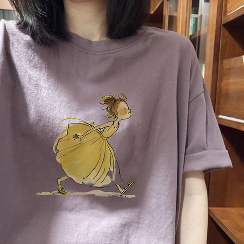 复古chic港味纯棉短袖正肩t恤女ins潮夏季oversize设计感宽松上衣