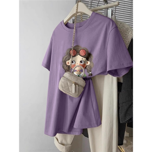 正肩短袖t恤女夏装2025新款胖mm大码女装设计感小众显瘦半袖上衣