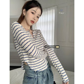 T恤打底衫 显瘦长袖 ins 辣妹条纹修身 设计感小众别致内搭上衣女春季