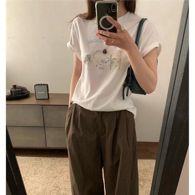 FEEL BLESSED夏日度假印花短袖T恤女2025夏新款韩版休闲百搭上衣