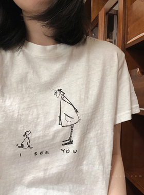 样样韩国东大门 人物简笔画简约柔软舒适短袖棉T恤53252