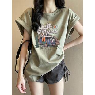 小众体恤纯棉半袖 卡通宽松短袖 欧货大版 新款 上衣潮 t恤女2024夏季