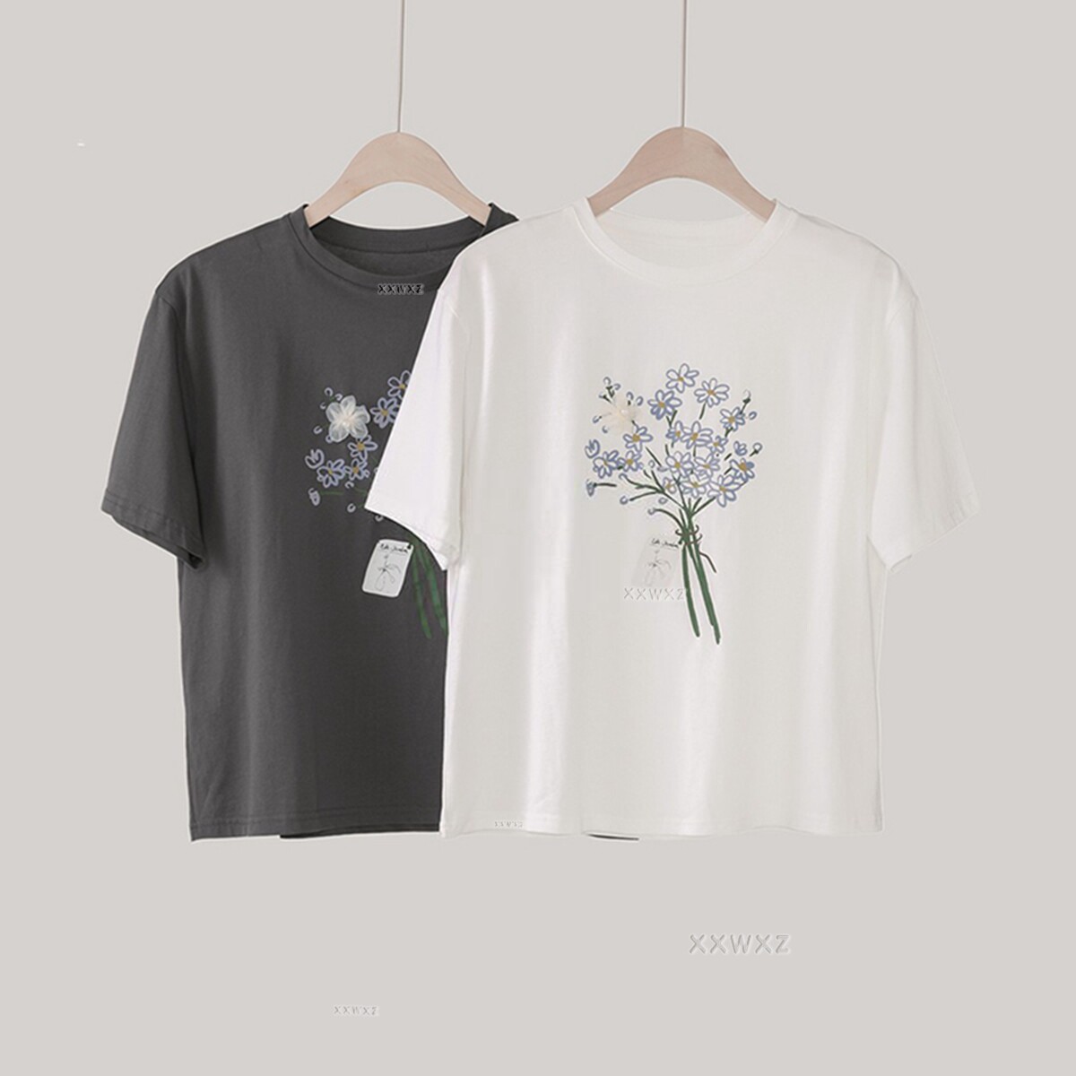 韩国东大门夏季新款恋爱花束印花手工立体花朵宽松短袖T恤上衣