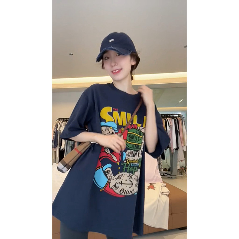 欧洲站时尚印花短袖t恤女夏季女装2024新款潮流宽松显白韩系上衣