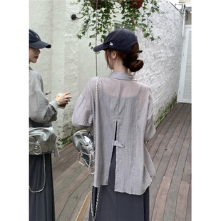 后背镂空开叉雪纺衬衫防晒衣开衫女薄款吊带裙外搭夏天丝薄纱上衣