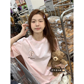 甜美减龄粉色短袖 设计感爱心刺绣宽松休闲圆领小众上衣 T恤女夏季