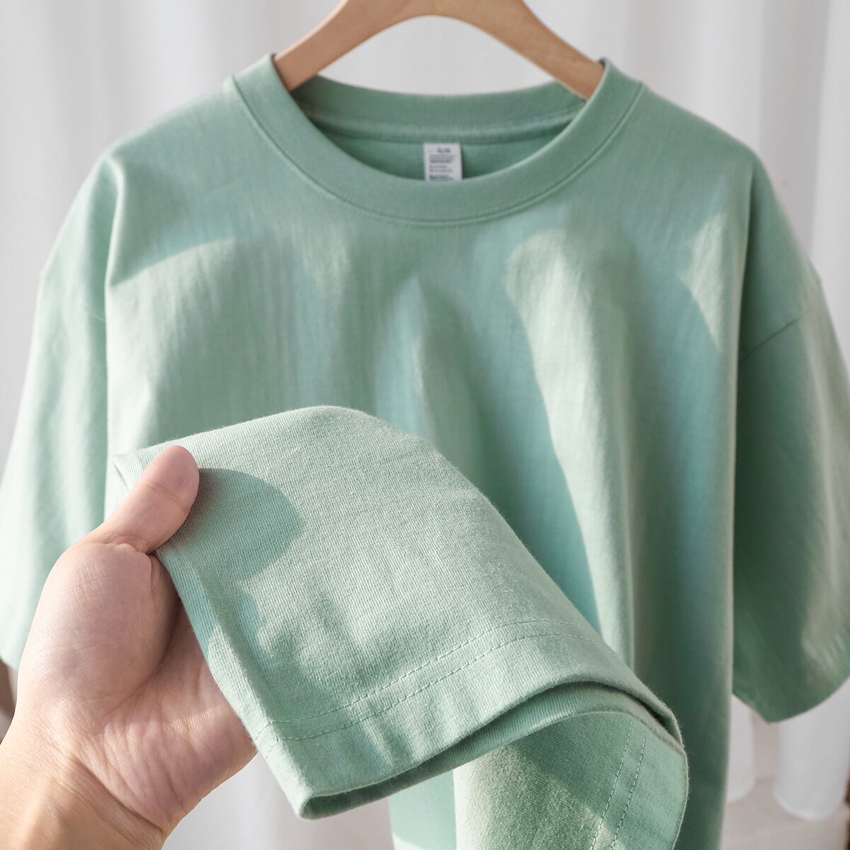 夏日冰清凉~天青色260g重磅纯棉圆领短袖T恤女纯色百搭休闲上衣男 - 夏初予你出品