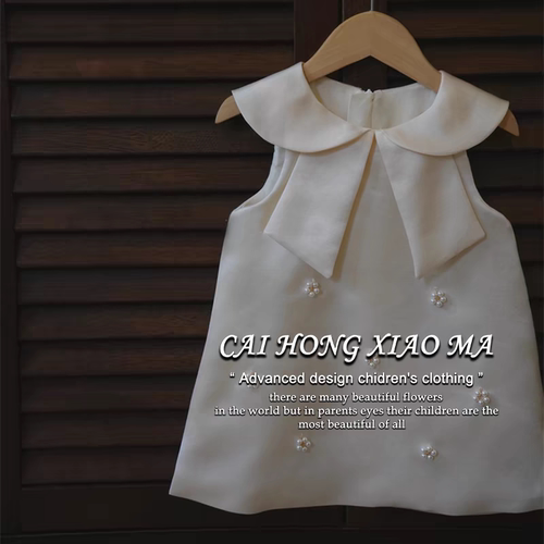 女童礼服蝴蝶结儿童周岁大背心裙公主裙a摆裙手工珍珠钻石礼服