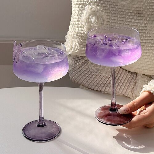 高脚水晶塔杯日式木村鸡尾酒杯酒吧紫色马天尼杯果酒杯酒吧特调杯