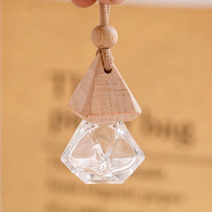 车载香薰挂件香水吊瓶自加装精油挥发空瓶玻璃散香木盖持久香氛