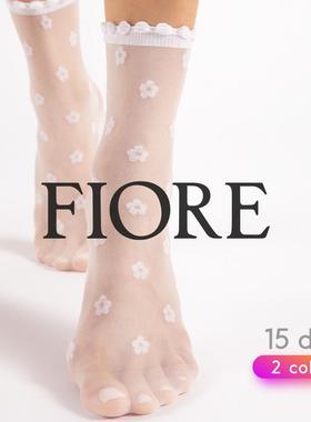 Fiore进口丝袜超薄波点白色中筒袜春夏女款学院风透明隐形短袜
