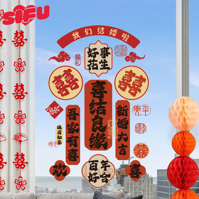 结婚玻璃静电贴画喜字婚房装饰