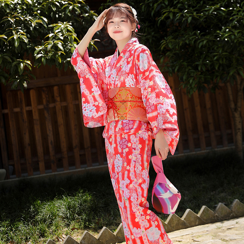 日本和服女传统正装小纹和服挂里衣长160厘米需折襟穿法非改良