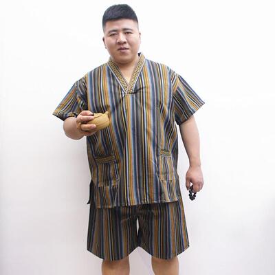 桑拿按摩肥260蒸特大男码洗浴加汉服斤 斤300蒸服条纹加大 服汗