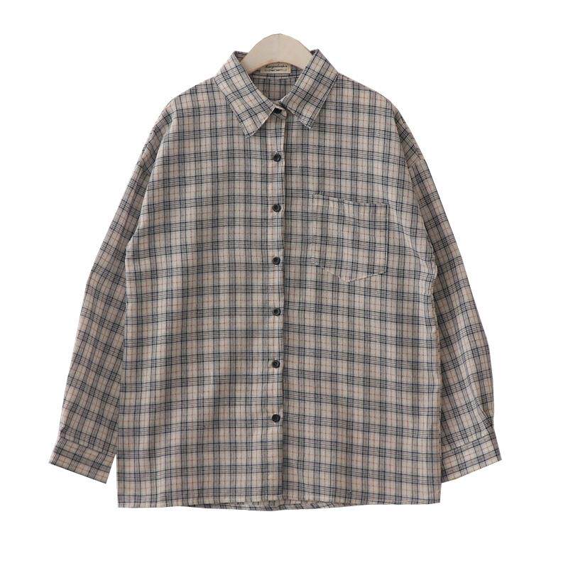 韩国文艺风复古格子长袖衬衫女宽松翻领中长款百搭衬衣外套上衣春在类目 女装/女士精品, 衬衫中 - 来自Buy2taobao.com提供专业的淘宝代购服务