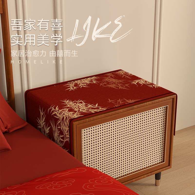 结婚床头柜盖布红色喜庆桌布卧室高级盖巾喜事中式遮灰尘布连理枝