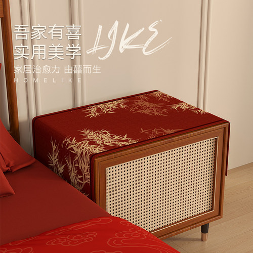 结婚床头柜盖布红色喜庆桌布卧室高级盖巾喜事中式遮灰尘布连理枝