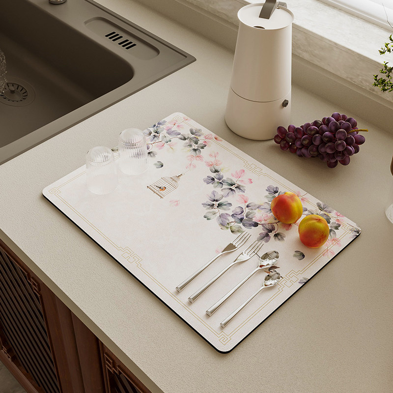 新中式厨房沥水垫洗手台台面可擦免洗垫子吧台硅藻泥吸水隔热杯垫,居家布艺,餐垫,淘宝优惠券,粉丝福利购,淘宝优惠卷
