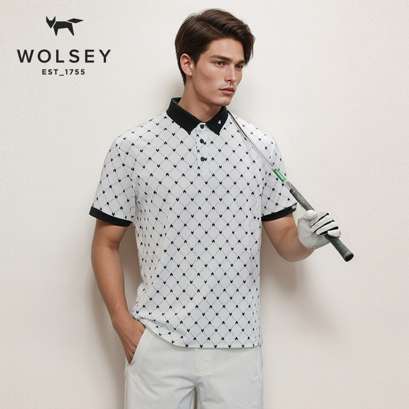 wolsey高尔夫速干polo衫户外凉感防晒运动休闲翻领印花短袖t恤男