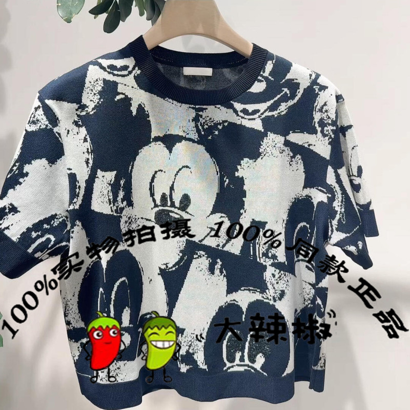 BDS3SD3200衣播女装新款复古卡通提花圆领套头短袖针织衫星河之上