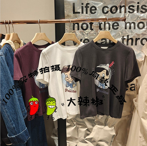 BDT1YD1297女装新款圆领休闲上衣卡通印花短袖T恤木偶的诗