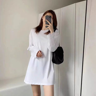 高个子下装消失中长款t恤女遮屁股大码200斤内搭打底衫长袖上衣潮