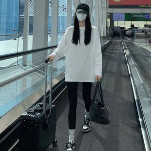 白色下装消失中长款t恤女遮屁股大码200斤高个子内搭打底衫纯棉潮