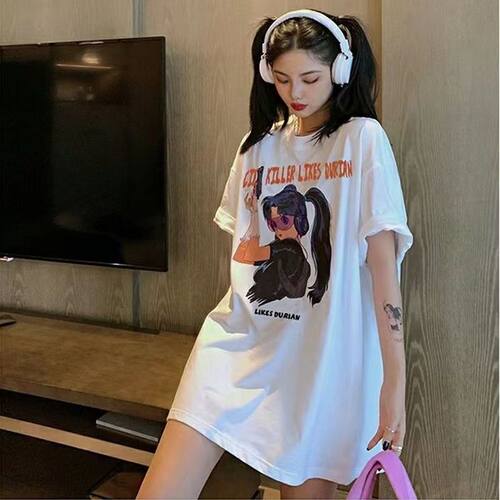 欧货大版下半身失踪t恤女中长款遮屁股大码200斤连衣裙高个子纯棉