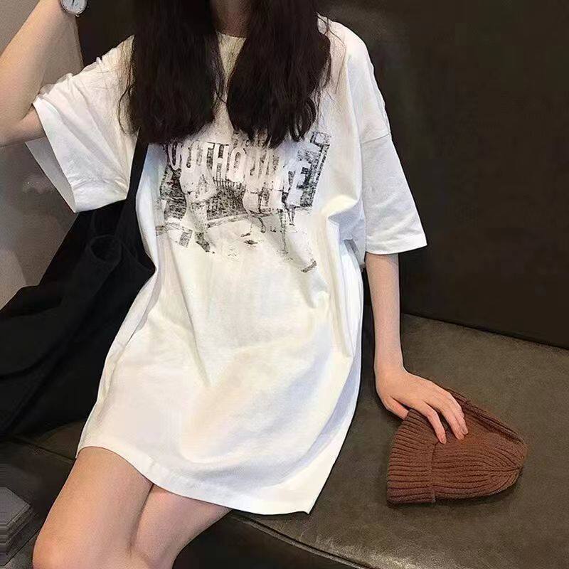 欧货大版下装消失t恤女中长款遮屁股大码胖mm200斤高个子连衣裙夏