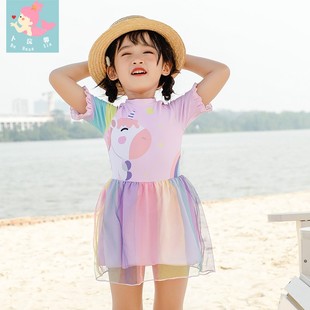 女童泳衣2022新款 中小童连体裙平角可爱小公主女T宝宝儿童泳衣女