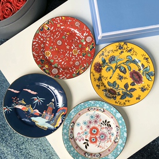 W家漫游美镜全系列21cm盘子四件组骨瓷欧式餐盘点心盘家用菜盘组