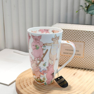 家用骨瓷马克杯英国丹侬系列可爱彩绘动物图案咖啡杯水杯礼盒装