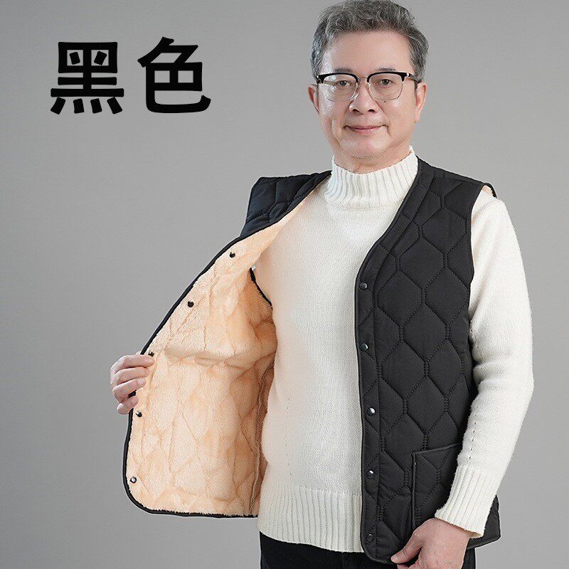 男士棉马甲加绒加厚爸爸装中老年保暖坎肩背心百搭防寒立体贴袋