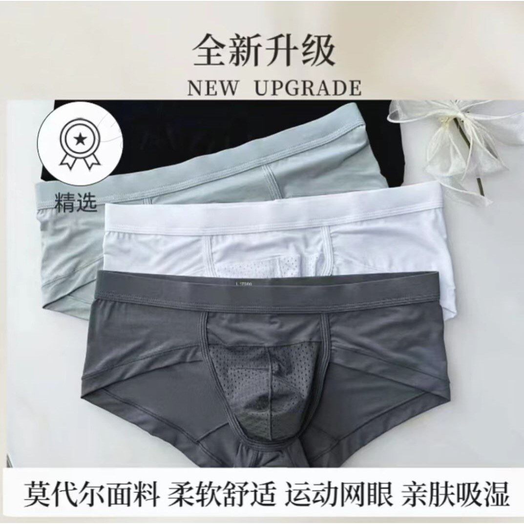 【高品质莫代尔】透气网孔运动时尚柔软舒适低腰单层男士三角短裤