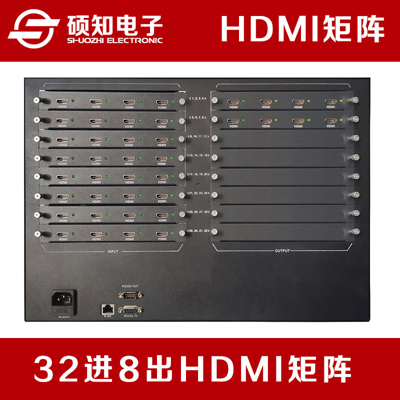 32进8出HDMI矩阵 插卡式切换器 支持RS232 手机APP中控遥控器控制