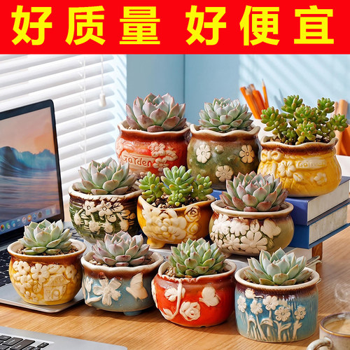 多肉陶瓷花盆肉肉植物盆田园粗陶创意大小口径简约特价清仓家用盆