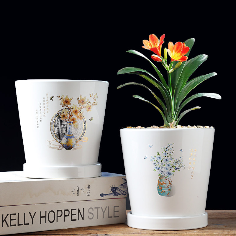 花盆陶瓷大号特大特价清仓带托盘创意个性简约绿萝兰花盆多肉花盆,鲜花速递/花卉仿真/绿植园艺,花盆,淘宝优惠券,粉丝福利购,淘宝优惠卷