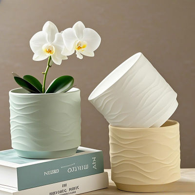 陶瓷花盆带托盘新款2025多肉花盆小号轻奢高级感蝴蝶兰专用盆家用