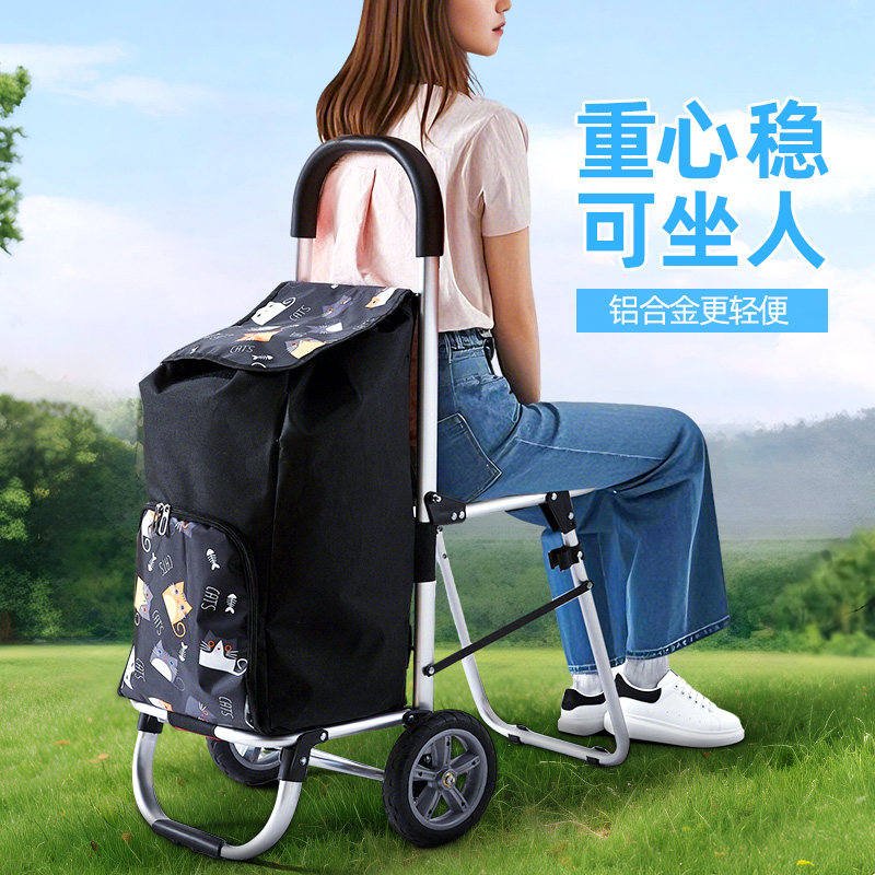 可坐人买菜车多功能折叠购物车老人手推车可爬楼小拉车可携式拉杆