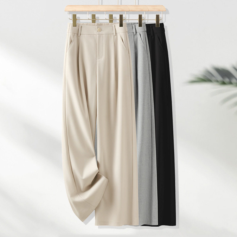 哑光醋酸休闲裤女西裤2026夏季新款薄款显瘦宽松紧腰窄版阔腿长裤