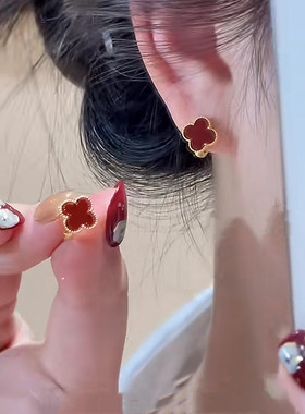 S925银针红色耳扣气质简约经典百搭耳环甜美精致高级感大气耳饰潮