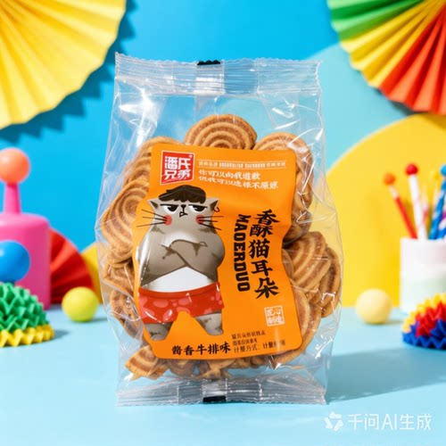 潘氏兄弟香酥猫耳朵酱香牛排味膨化食品休闲零食好吃的零食美味的