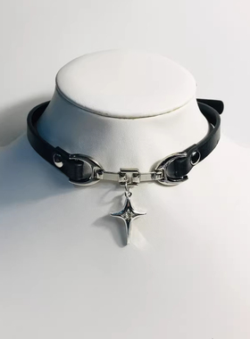 【暗之使者】朋克芒星吊坠项圈choker女哥特亚文化颈链辣妹皮项链