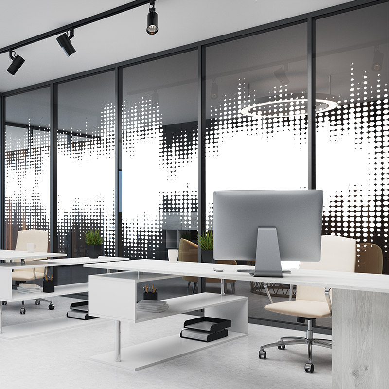 办公室uv白雾渐变贴纸logo定制白色玻璃贴膜现代简约时尚静电仿雾