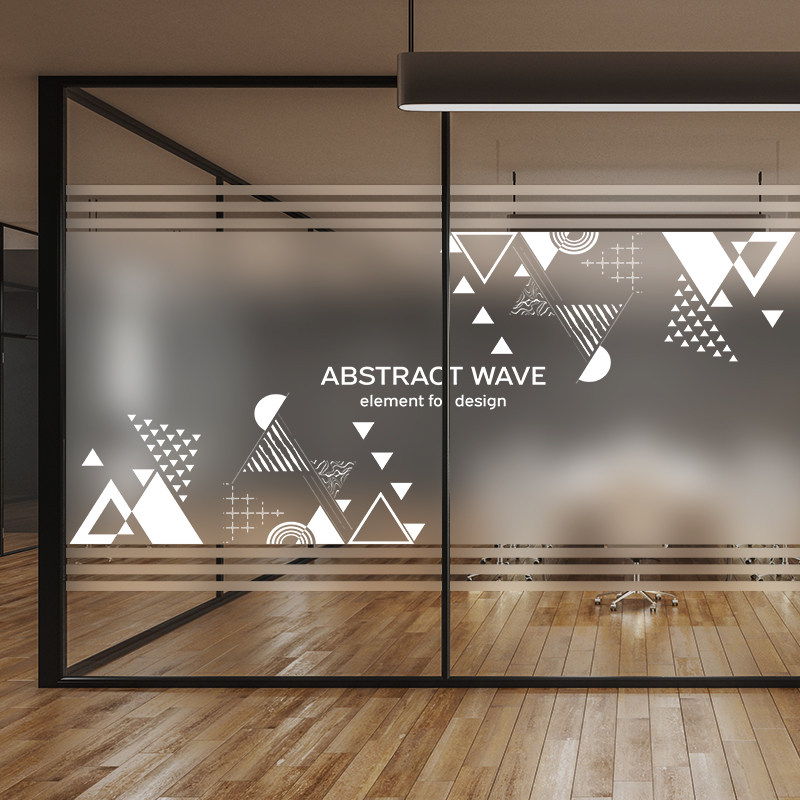 创意几何公司办公室隔断防窥视玻璃贴纸定制静电磨砂简约装饰贴膜