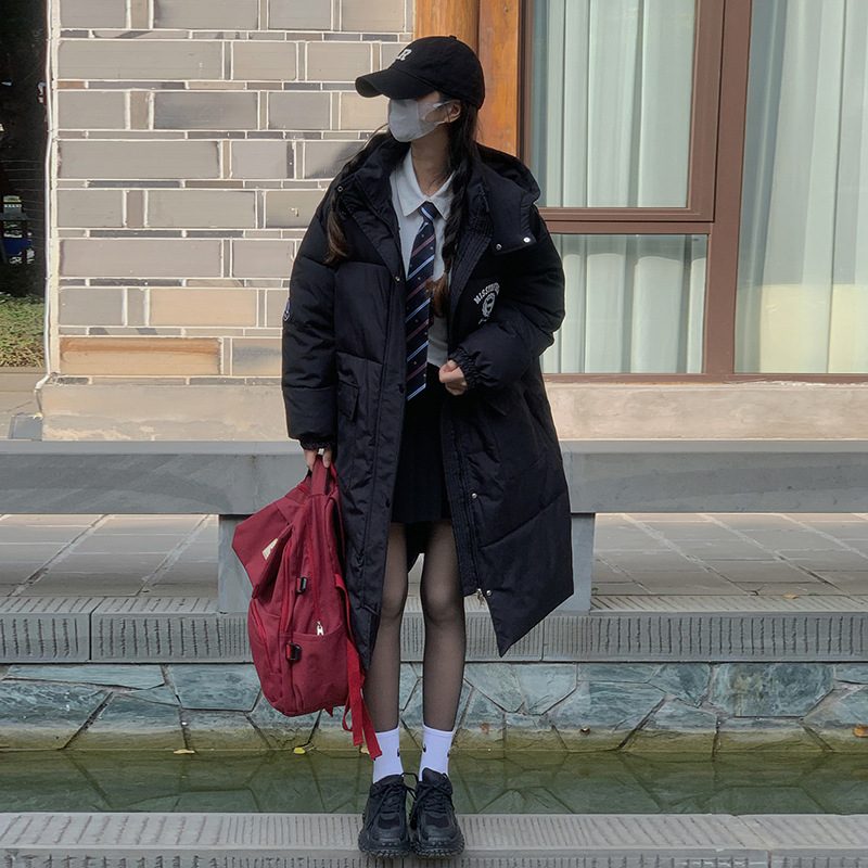 百搭简约保暖中长款羽绒棉服女韩版宽松休闲冬季学生棉衣外套女潮