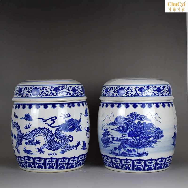 青花双龙纹山水图双盖带内盖陶瓷骨灰坛骨灰盒收殓罐陶瓷棺材大号|ruв категории коммерческий/офисная мебель, похоронной отрасли мебель, гроб - от Buy2taobao.com для оказания профессиональной услуги покупки агента Taobao